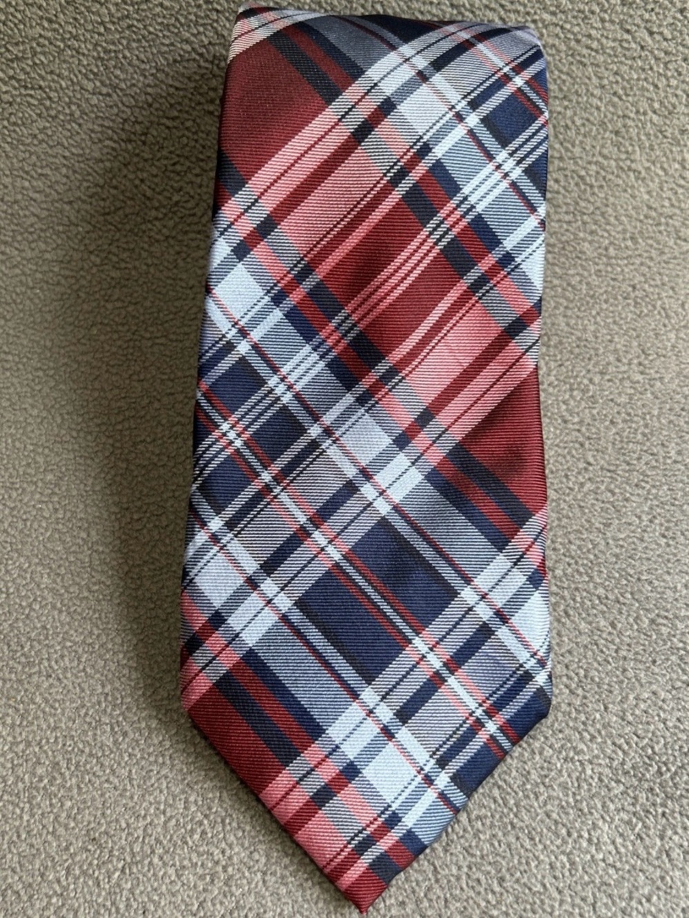 CHAPS Men's Long Silk Necktie Classic Hand Made Blue Red Plaid Tie